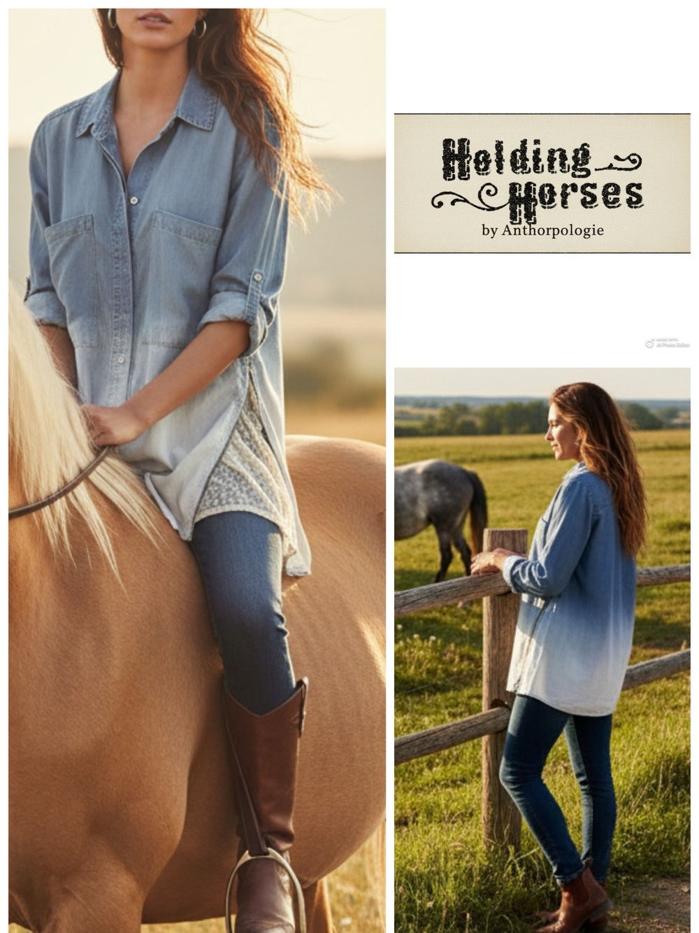 Anthropologie Holding Horses Dip-Dye Ombré Chambray Shirt